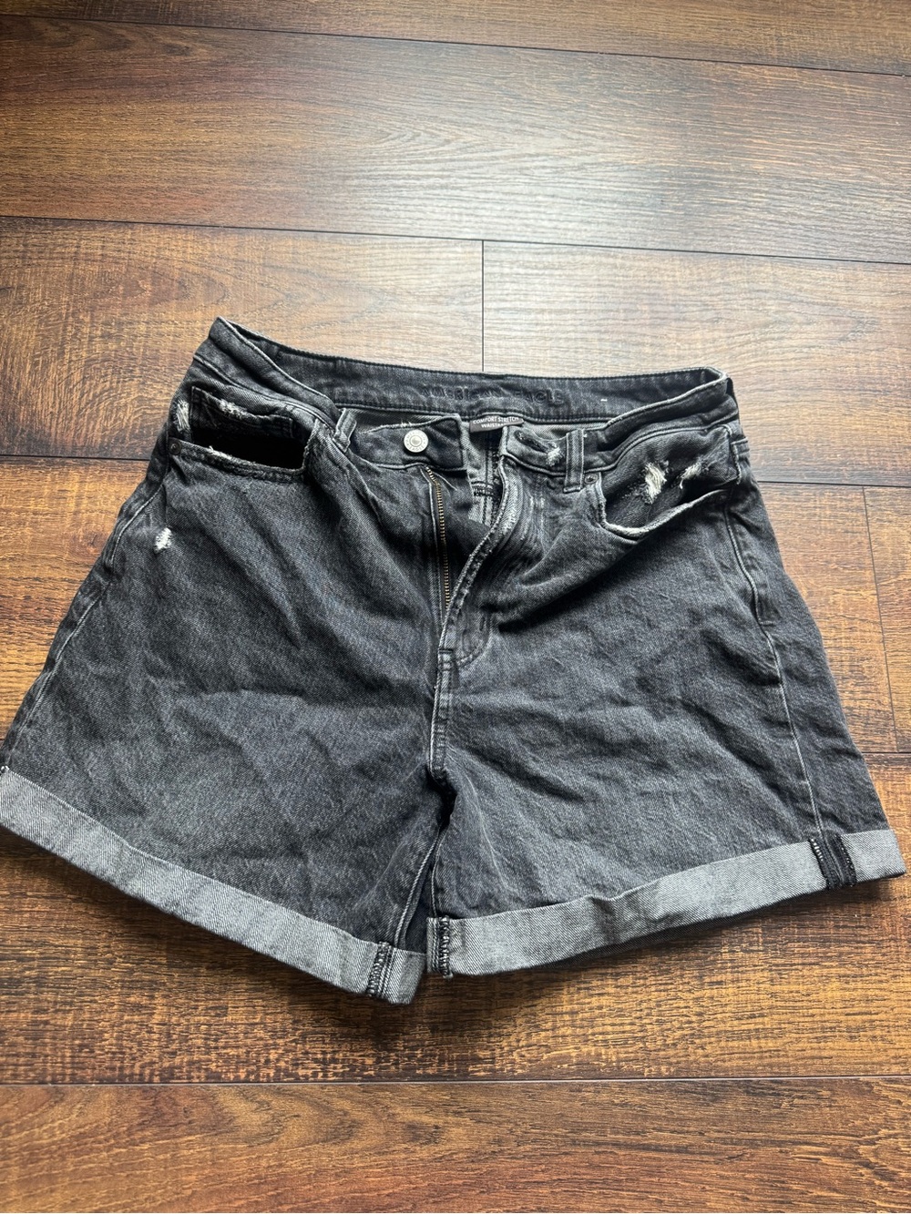 American Eagle Outfitters Black Washed Cuffed Denim Shorts